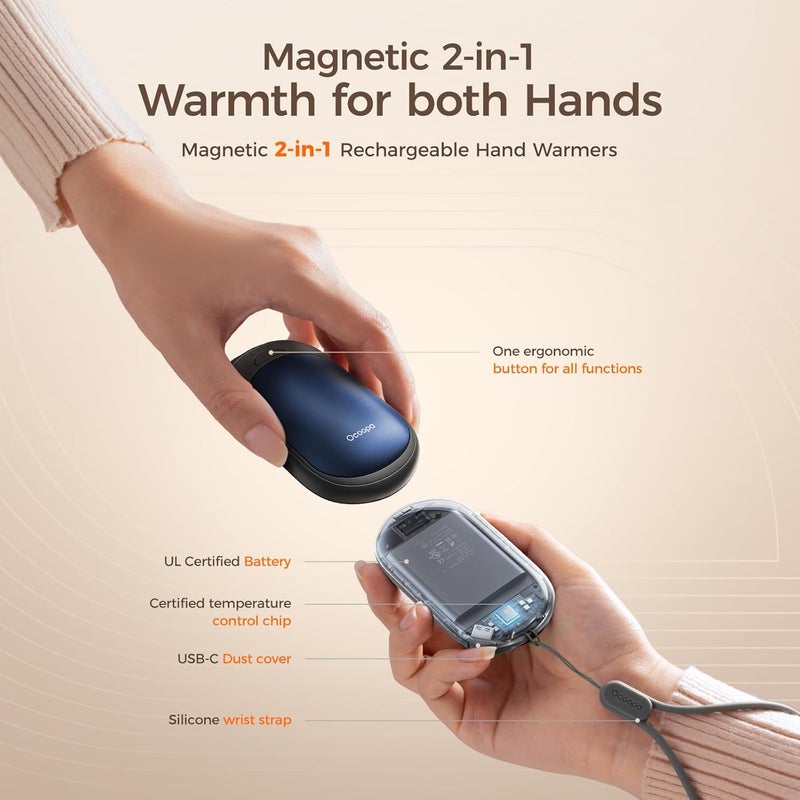 OCOOPA Magnetic Hand Warmers Rechargeable 2 Pack, Electric Handwarmers, Smart Heating UL Certified, 3-Settings,Portable Heater, Ultra Slim Pocket, Hunting Essentials, Gifts for Christmas Men, UT3 Lite - Image 5